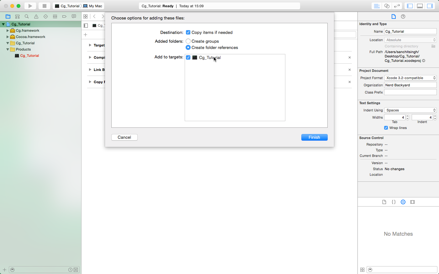 Importing Files Xcode Dialog
