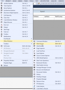 Opening Data Sources Window from the View Menu